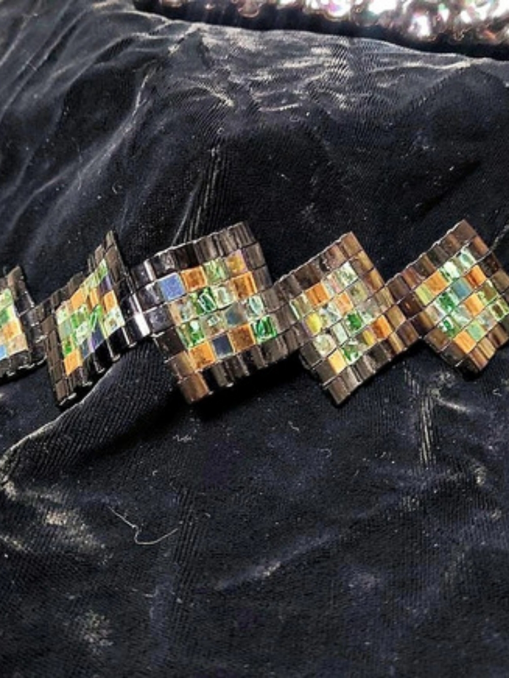 Geometric Mosaic Zigzag Bracelet, Black & Multicolor